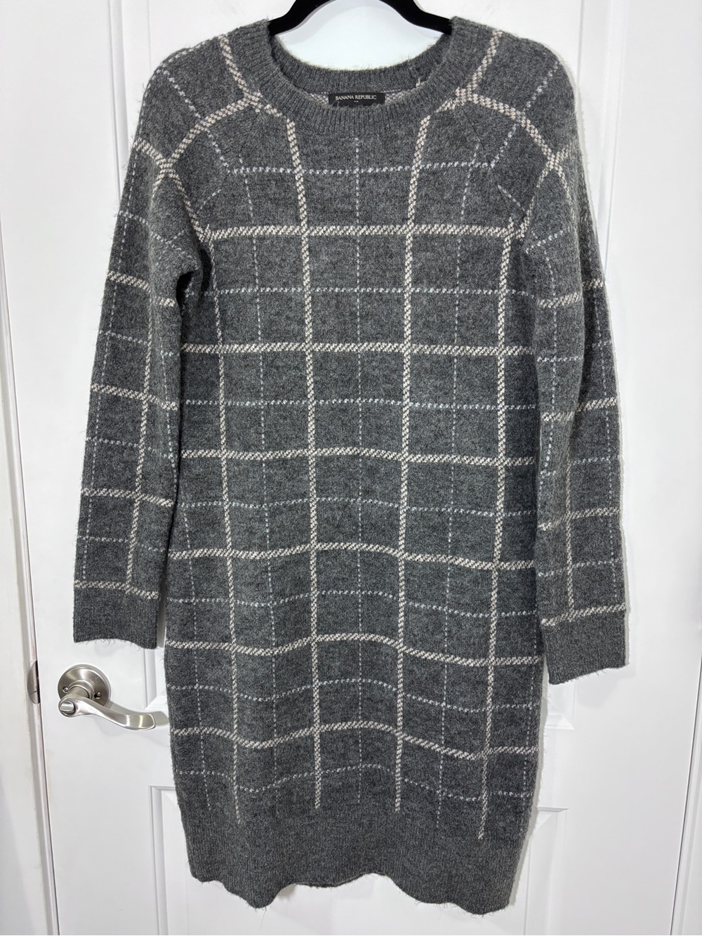 Banana Republic Gray Windowpane Sweater Dress Long Sleeve - Size Small